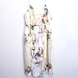 City Chic Nwt White Floral/ Stripe/ Gold Chains Primavera Dress